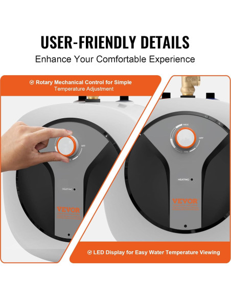 Calentador de Agua Eléctrico VEVOR 30L 1440W con Válvula de Seguridad