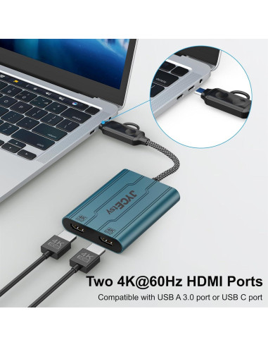 Adaptador USB C a HDMI JYCETSY DL6950 Doble Monitor 4K 60Hz