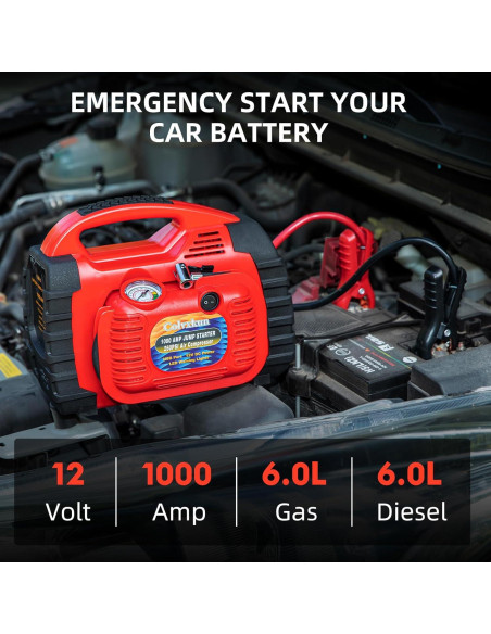 Arrancador de batería portátil Colvxkun HH625C 1000A con compresor 260PSI