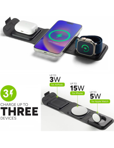 Cargador de Viaje Mophie 3 en 1 Inalámbrico Rápido 15W