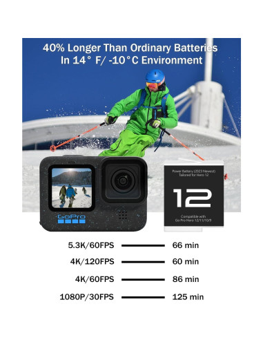 2 Baterías Enduro DIDIMETA para GoPro Hero 12 con Cargador