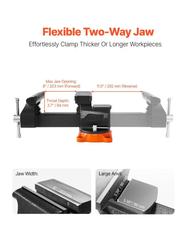 Prensa de Banco VEVOR 20.32 cm Mordazas Bidireccionales Hierro