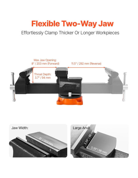 Prensa de Banco VEVOR 20.32 cm Mordazas Bidireccionales Hierro