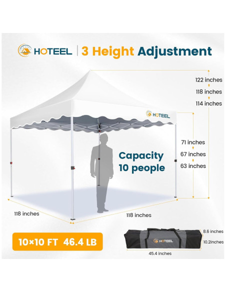 Carpa Plegable Hoteel 10x10m Impermeable UV50+ 4 Paredes