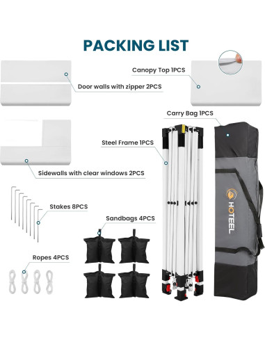 Carpa Plegable Hoteel 10x10m Impermeable UV50+ 4 Paredes