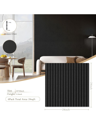 Paneles Acústicos 3D Autoadhesivos 6 Pack Negro 61x61cm