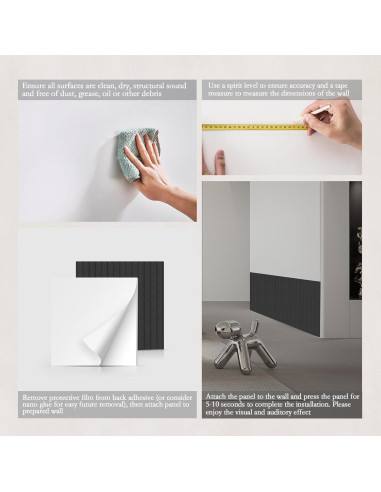 Paneles Acústicos 3D Autoadhesivos 6 Pack Negro 61x61cm