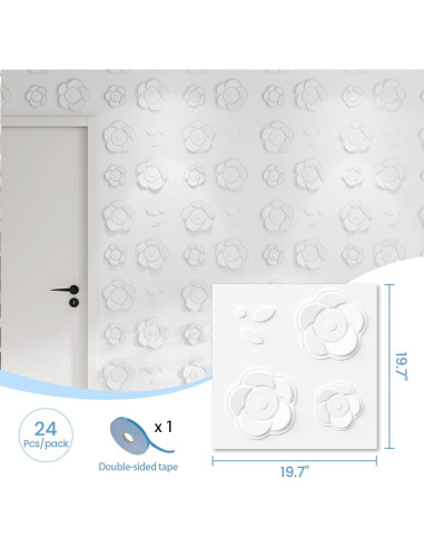 Paneles de Pared 3D LooYee Florales 50x50 cm - 24 Piezas