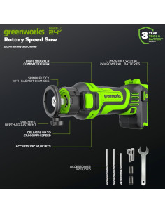 Sierra Rotativa Greenworks 24V 2Ah 27000 RPM con Cargador 2