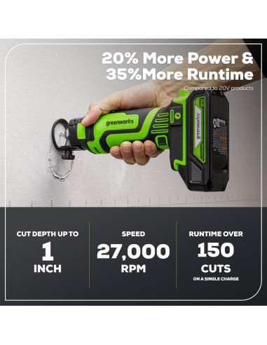 Sierra Rotativa Greenworks 24V 2Ah 27000 RPM con Cargador