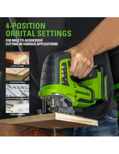 Sierra de calar inalámbrica Greenworks 24V sin escobillas 3,000 SPM