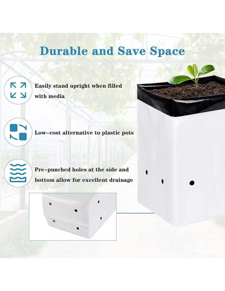 Bolsas de Cultivo iPower 50 Pack 2 Galones Negras y Blancas