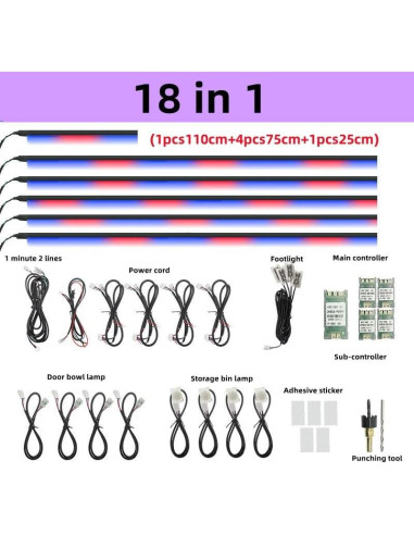 Kit de Luz LED Ambiental AUBEU para Interior de Coche 18 Piezas