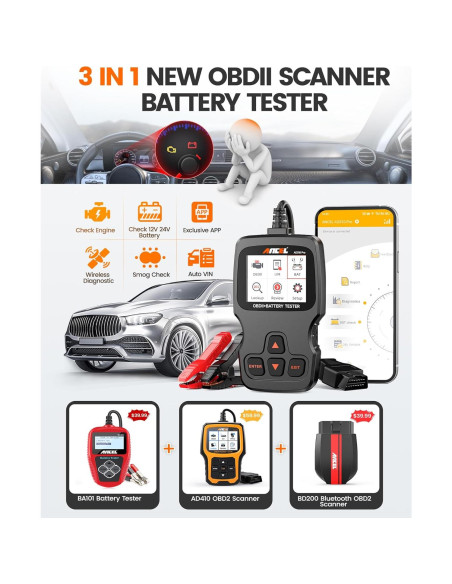 ANCEL AD310 Pro Lector OBD2 y Probador de Batería 12V/24V