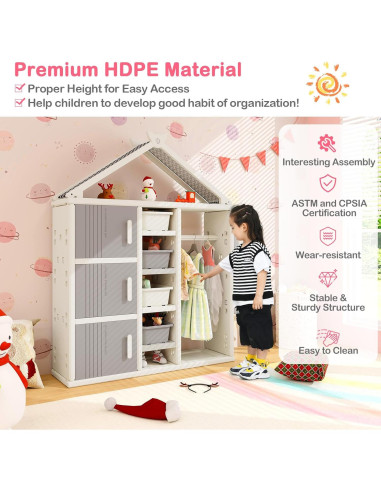 Armario Abierto de Almacenamiento Costzon para Niños 130x34.3x156.2cm