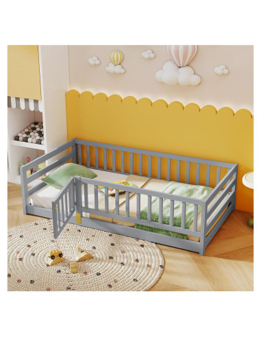 Cama de Suelo Montessori KOMFOTT Twin Madera con Barandas 54.6 cm