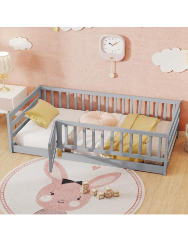 Cama de Suelo Montessori KOMFOTT Twin Madera con Barandas 54.6 cm