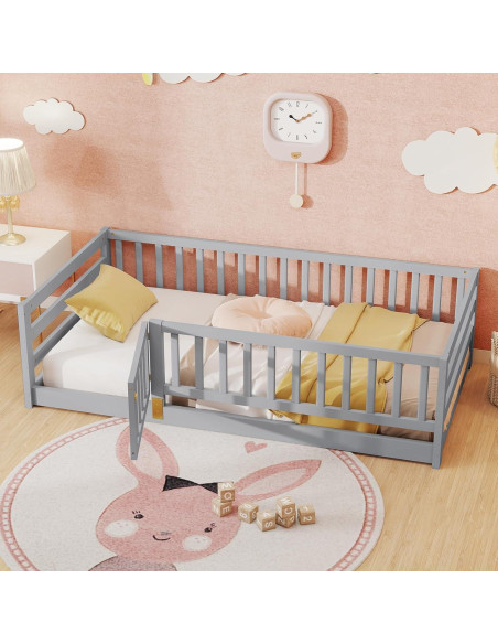 Cama de Suelo Montessori KOMFOTT Twin Madera con Barandas 54.6 cm