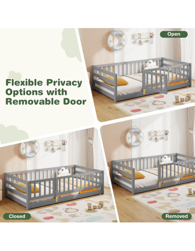 Cama de Suelo Montessori KOMFOTT Twin Madera con Barandas 54.6 cm