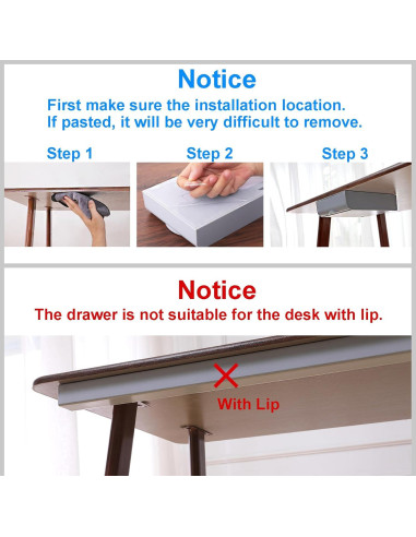 Cajones Organizador Bajo Escritorio LuluEasy 2 Pcs Gris