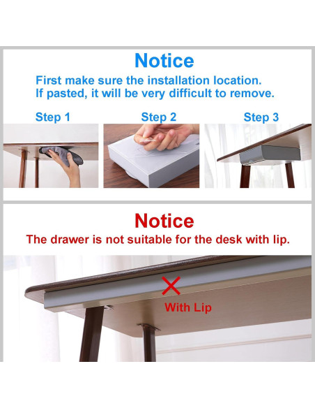 Cajones Organizador Bajo Escritorio LuluEasy 2 Pcs Gris