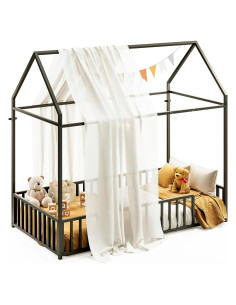 Marco de Cama Twin Metal LIKIMIO con Techo y Barandillas Negro