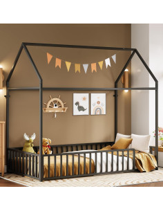 Marco de Cama Twin Metal LIKIMIO con Techo y Barandillas Negro 2