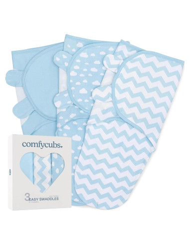 Manta de Envoltura Comfy Cubs 100% Algodón Azul 3 Paquetes