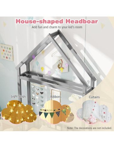 Cama de Piso Doble Montessori Giantex Gris con Cabecera Casa
