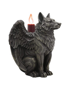 Estatua Soporte de Vela Lobo Alado Ebros 13.34 cm