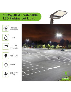 Luz LED de Estacionamiento Hykolity 200W con Fotocélula 45000lm 2