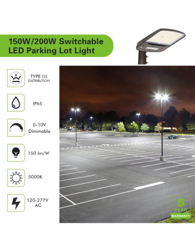 Luz LED de Estacionamiento Hykolity 200W con Fotocélula 45000lm