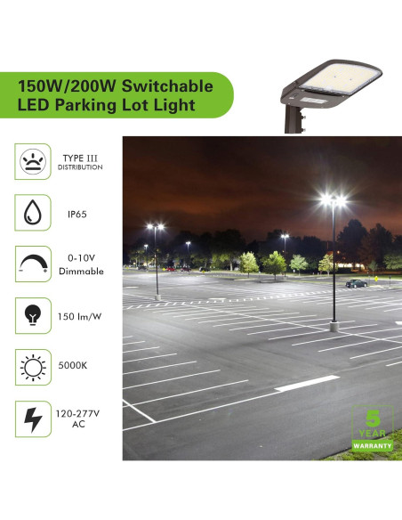 Luz LED de Estacionamiento Hykolity 200W con Fotocélula 45000lm