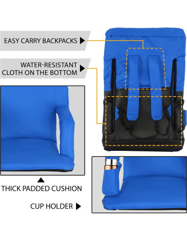 Asiento de Estadio Plegable ZENY Azul con Respaldo y Cojín