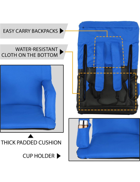 Asiento de Estadio Plegable ZENY Azul con Respaldo y Cojín