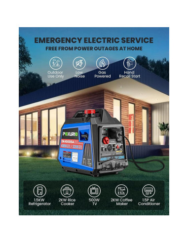 Generador Inversor POXURIO 4000W Gas Silencioso para Camping
