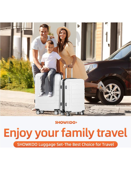 SHOWKOO Juego de Maletas Expandibles 3 Piezas PC+ABS Blancas