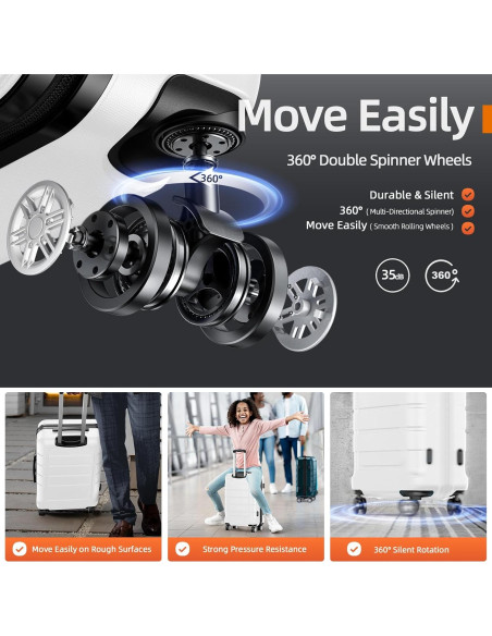 SHOWKOO Juego de Maletas Expandibles 3 Piezas PC+ABS Blancas