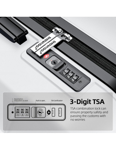 SHOWKOO Juego de Maletas Expandibles 3 Piezas PC+ABS Blancas