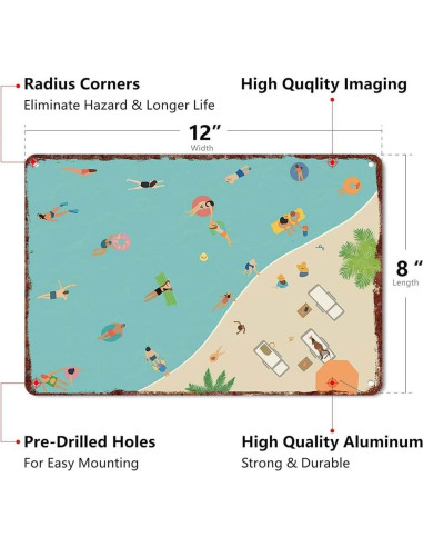 Cartel Decorativo de Aluminio ZXWLH 30x20cm Piscina Verano