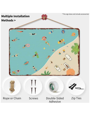 Cartel Decorativo de Aluminio ZXWLH 30x20cm Piscina Verano