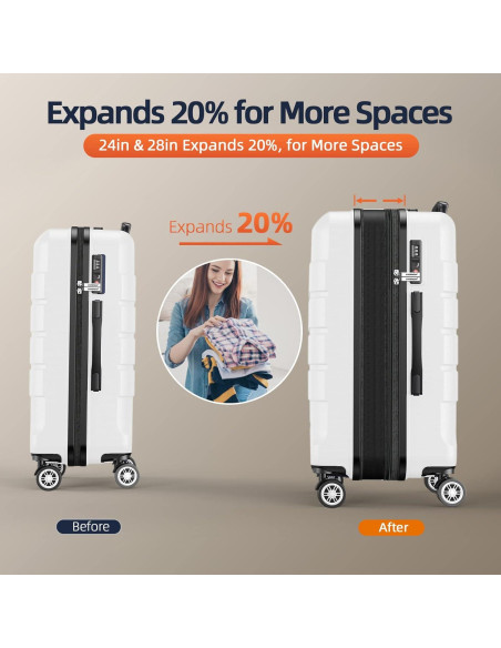 SHOWKOO Juego de Maletas Expandibles 3 Piezas PC+ABS Blancas