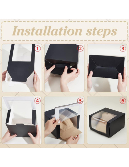 10 Cajas de Regalo para Sombreros PH PandaHall Negro 19.5x19.5x12cm