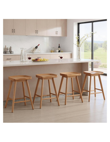 Set de 4 Taburetes de Bar HNY Madera Sólida Marrón 61.6 cm