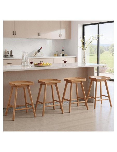 Set de 4 Taburetes de Bar HNY Madera Sólida Marrón 61.6 cm