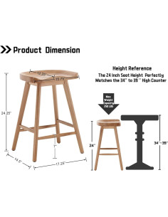 Set de 4 Taburetes de Bar HNY Madera Sólida Marrón 61.6 cm 2