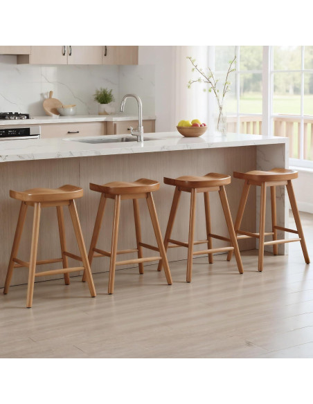 Set de 4 Taburetes de Bar HNY Madera Sólida Marrón 61.6 cm