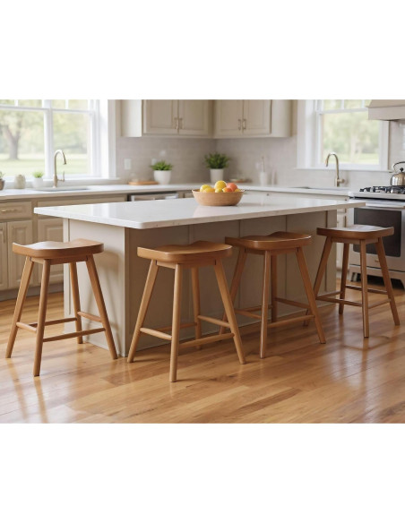 Set de 4 Taburetes de Bar HNY Madera Sólida Marrón 61.6 cm