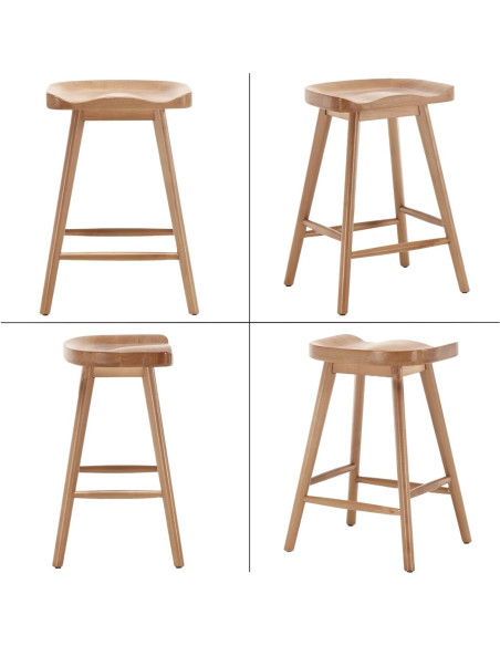 Set de 4 Taburetes de Bar HNY Madera Sólida Marrón 61.6 cm