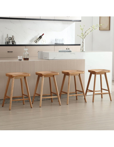 Set de 4 Taburetes de Bar HNY Madera Sólida Marrón 61.6 cm